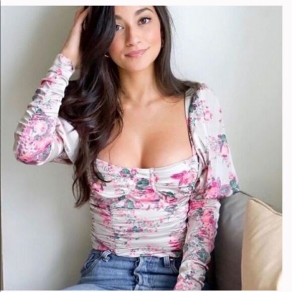 For Love and Lemons Palais Pink Crop Top Floral Blouse Size XS - Picture 8 of 13